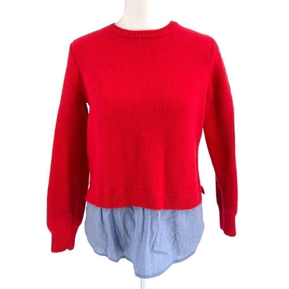 J. Crew 100% Lambswool Shirttail Layered Combo Knit Sweater Red Blue size Small